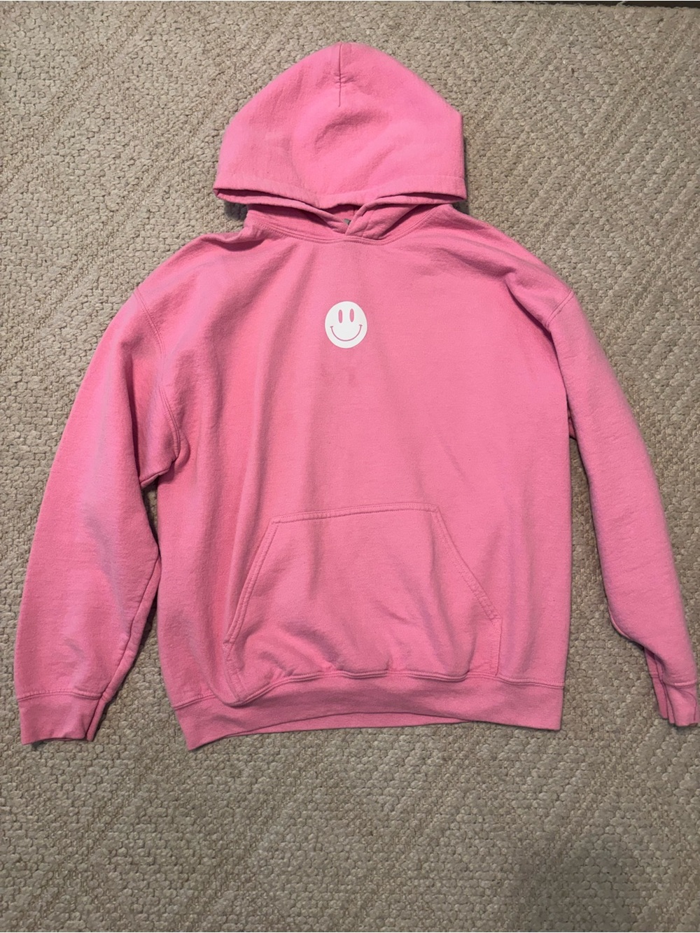 Gildan Pink Hoodie with White Smiley Graphic